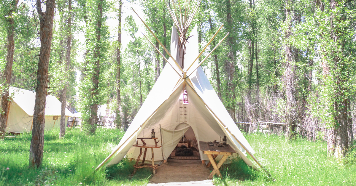 A Canvas Tipi Is Set Up And Ready For Wedding Guests At Tipi Camp Along The Snake River In Jackson Hole
